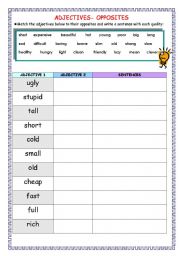 English Worksheet: OPPOSITE ADJECTIVES