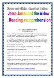 English Worksheet: Project: Jesse James and the widow (reading comprehension, 12 pages)
