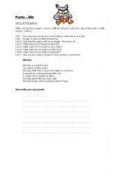 English worksheet: writing poetry