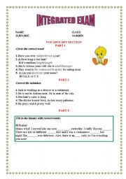 English worksheet: ntegrated exam:vocabulary,grammar,writing