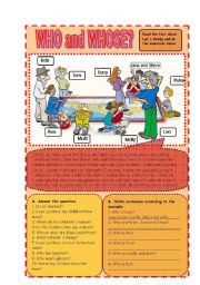 English Worksheet: Who and Whose