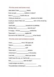 English Worksheet: Some - Any - Exercises