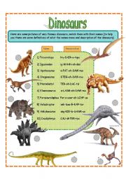 English Worksheet: dinosaurs fact worksheet SET 1 (3 pages)