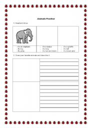 English Worksheet: Animals description