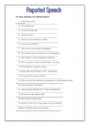 English Worksheet: reported speech