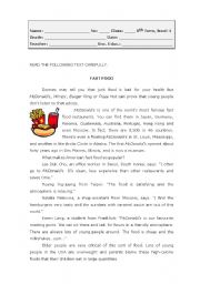 English Worksheet: Fast Food