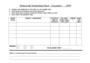 English Worksheet: Keeping track of student homework