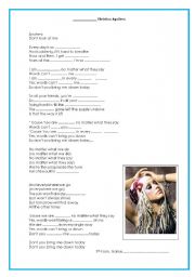 English Worksheet: Beautiful- Christina Aguilera Fill in the Gaps