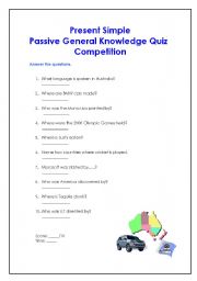 English worksheet: PRESENT SIMPLE PASSIVE GENERAL KNOWLEDGE QUIZ