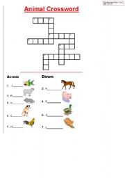 English Worksheet: Animal Crossword