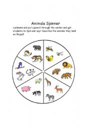 English Worksheet: Animal Spinner