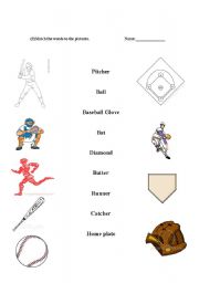 English worksheet: Baseball word match