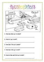 English Worksheet: transportations