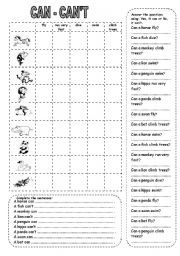 English Worksheet: CAN / CANT ANIMALS (1)