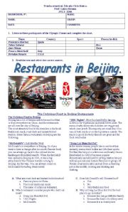 English Worksheet: food and sports