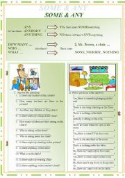 English Worksheet: SOME & ANY,  NONE, NOTHING, NOBODY + THERE IS/ARE