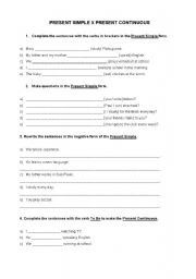 English Worksheet: Present Simple X  Present Continuous exercises