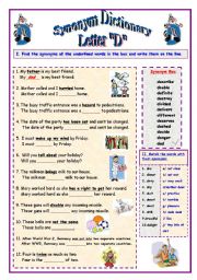 English Worksheet: Synonym Dictionary, Letter 