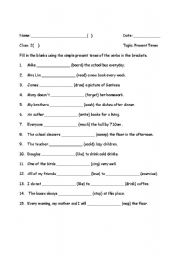 English worksheet: simple present tense