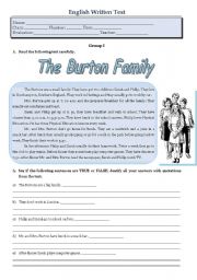 English Worksheet: Test - the Burton Family