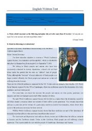 English Worksheet: Test - Open letter to Kofi Annan