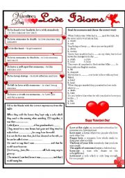 English Worksheet: LOVE IDIOMS
