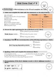 English Worksheet: Listening and Language Test about The Environment