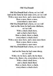 English worksheet: Old MacDonald-song