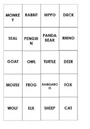 English Worksheet: Memory game- animals