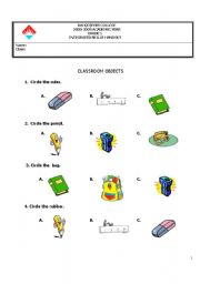 English Worksheet: classroom objects