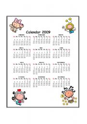 English Worksheet: Calendar 2009