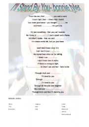 English worksheet: ILL STAND BY YOU  by Bonnie Tyler - listenning