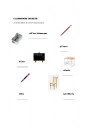 English worksheet: Classroom objects