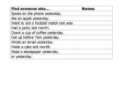 English worksheet: past tense !!!! find someone who?