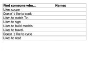 English worksheet: present tense- find someone who