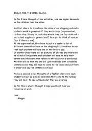 English Worksheet: open class ideas
