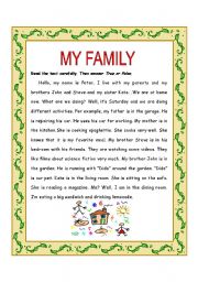 English Worksheet: My family reading