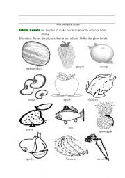 English Worksheet: Good Food for Health 2 ( Glow Foods)