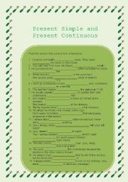 English Worksheet: Present Simple and Present Continuous