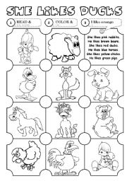 English Worksheet: She likes ducks (likes & farm animals)