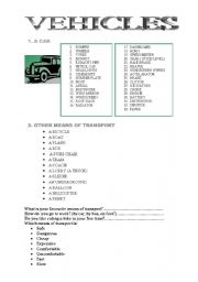 English Worksheet: VEHICLES - vocabulary connected with means of transport