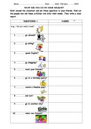 English Worksheet: WRITING A CLASSROOM REPORT ON A HOLIDAY