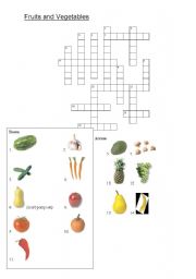 English Worksheet: fruit and vegetable crossword