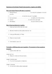 English Worksheet: The simple present: positive, negative and QWQ