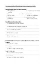 English worksheet: The simple present: positive, negative and QWQ