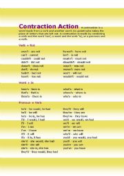 English Worksheet: Contraction action guide