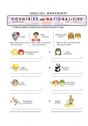 English Worksheet: COUNTRIES AND NATIONALITIES