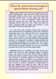 Reading comprehension on What American teenagers spend their money on 