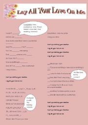 English Worksheet: Lay All Your Love On Me - ABBA
