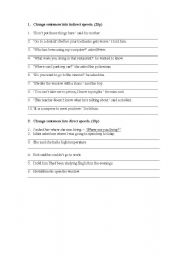 English Worksheet: Indirect Speech, reported speech